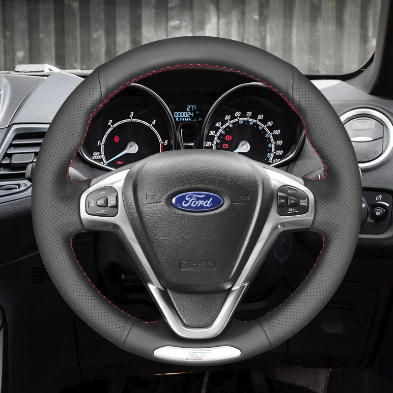 Loncky Auto Custom Fit OEM Black Genuine Leather Car Steering Wheel